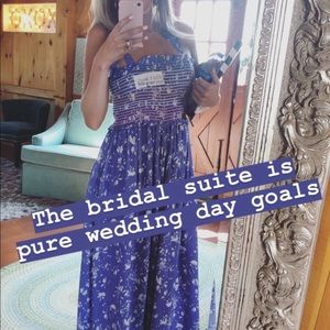 Free People Blue Floral Smocked Maxi Jumpsuit